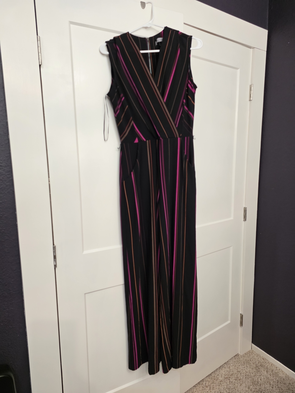 Danny & Nicole Black Jumpsuit with Pink and Orange Stripes